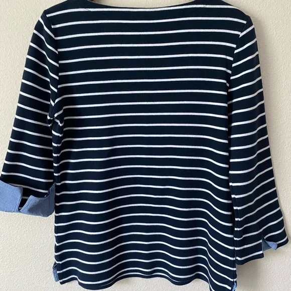 Nautica Women’s Navy & White Striped 3/4 Sleeve Nautical Shirt Size Medium - Picture 10 of 16